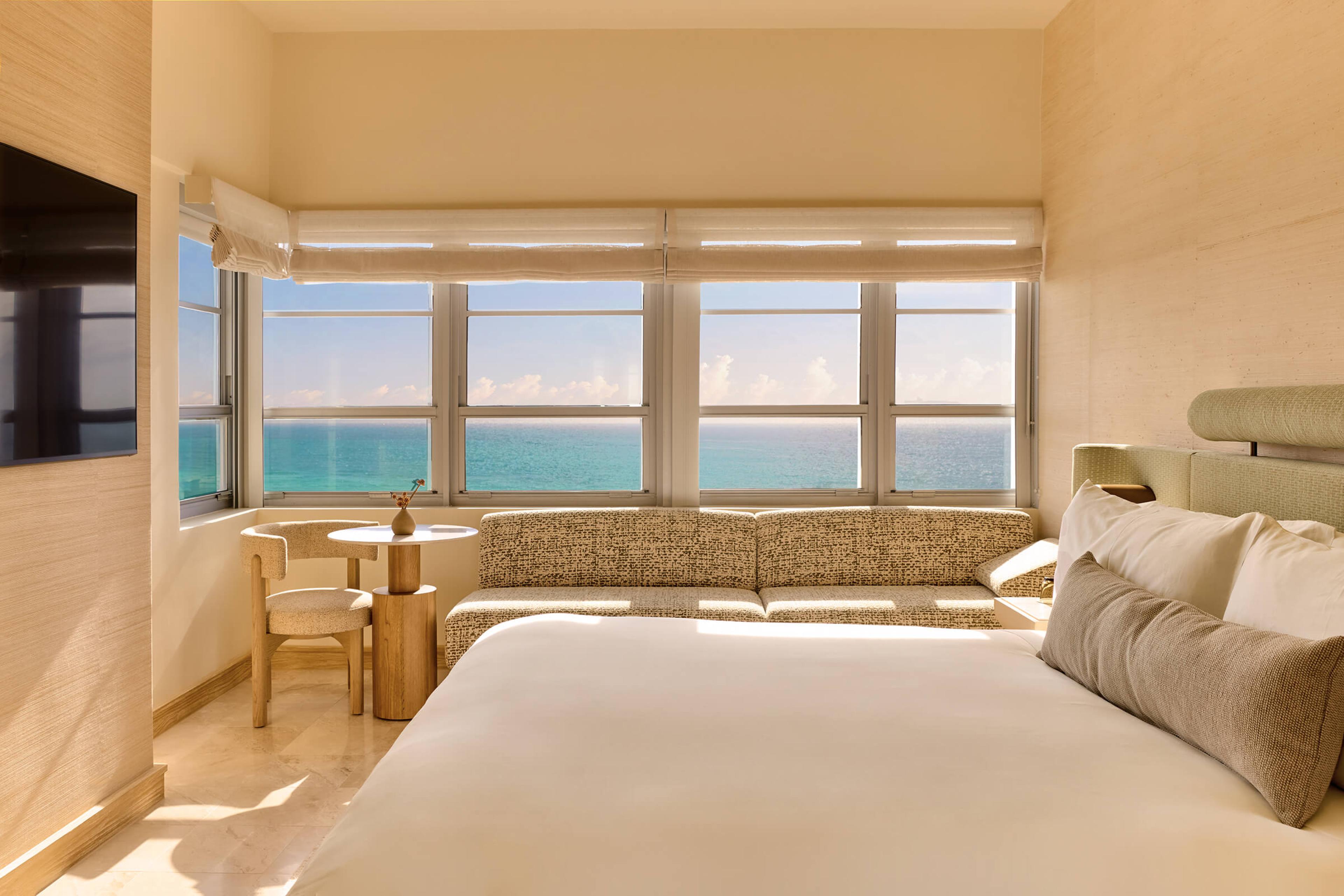 An oceanfront king-size room