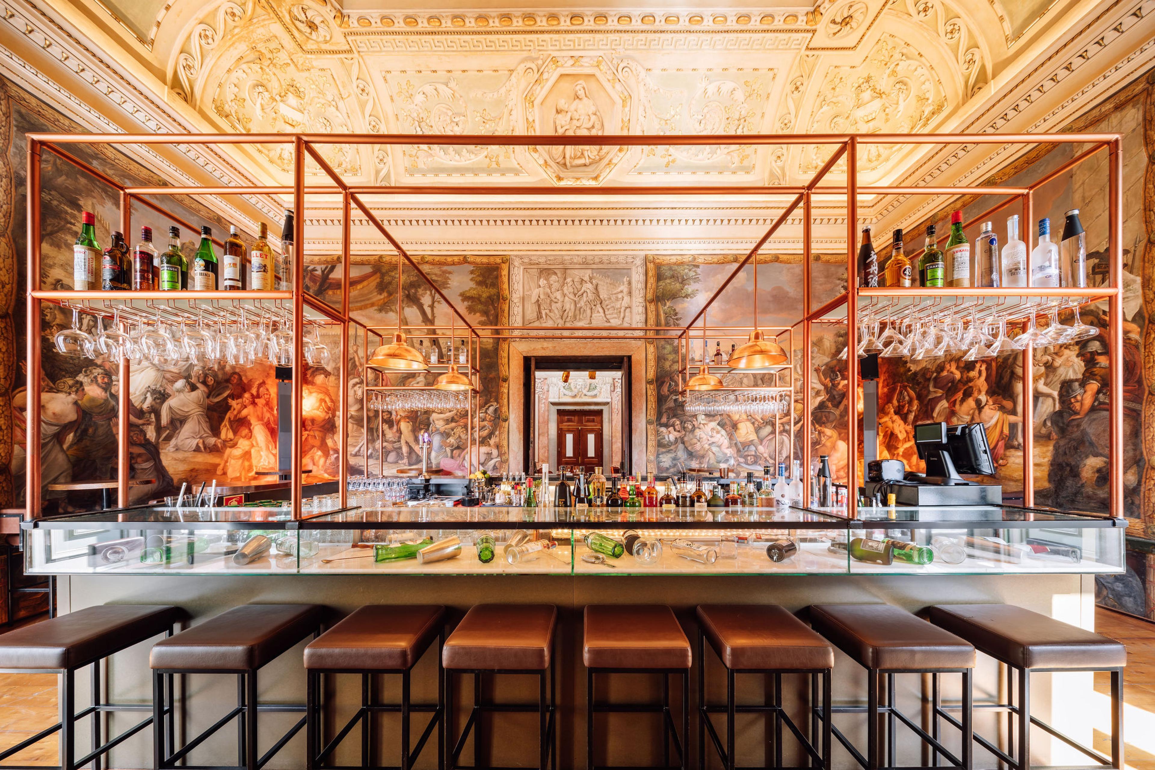 A view of the seating area at the bar.