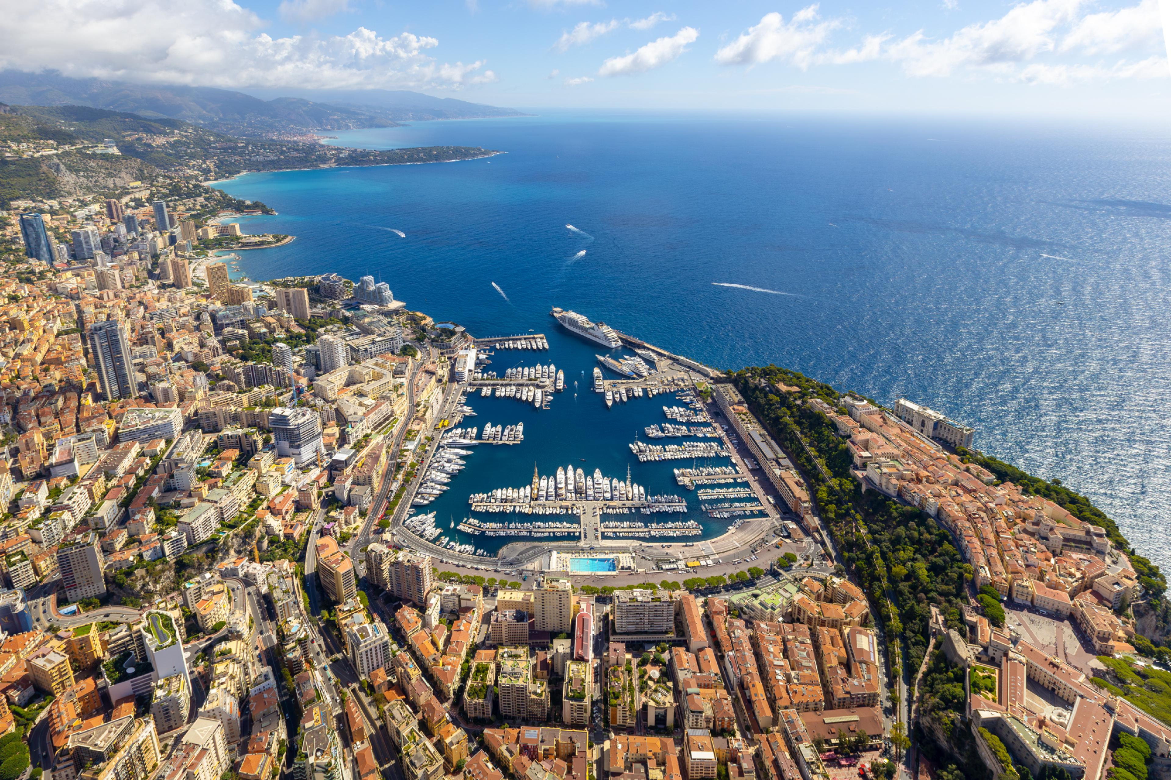 aerial view over monaco in summer