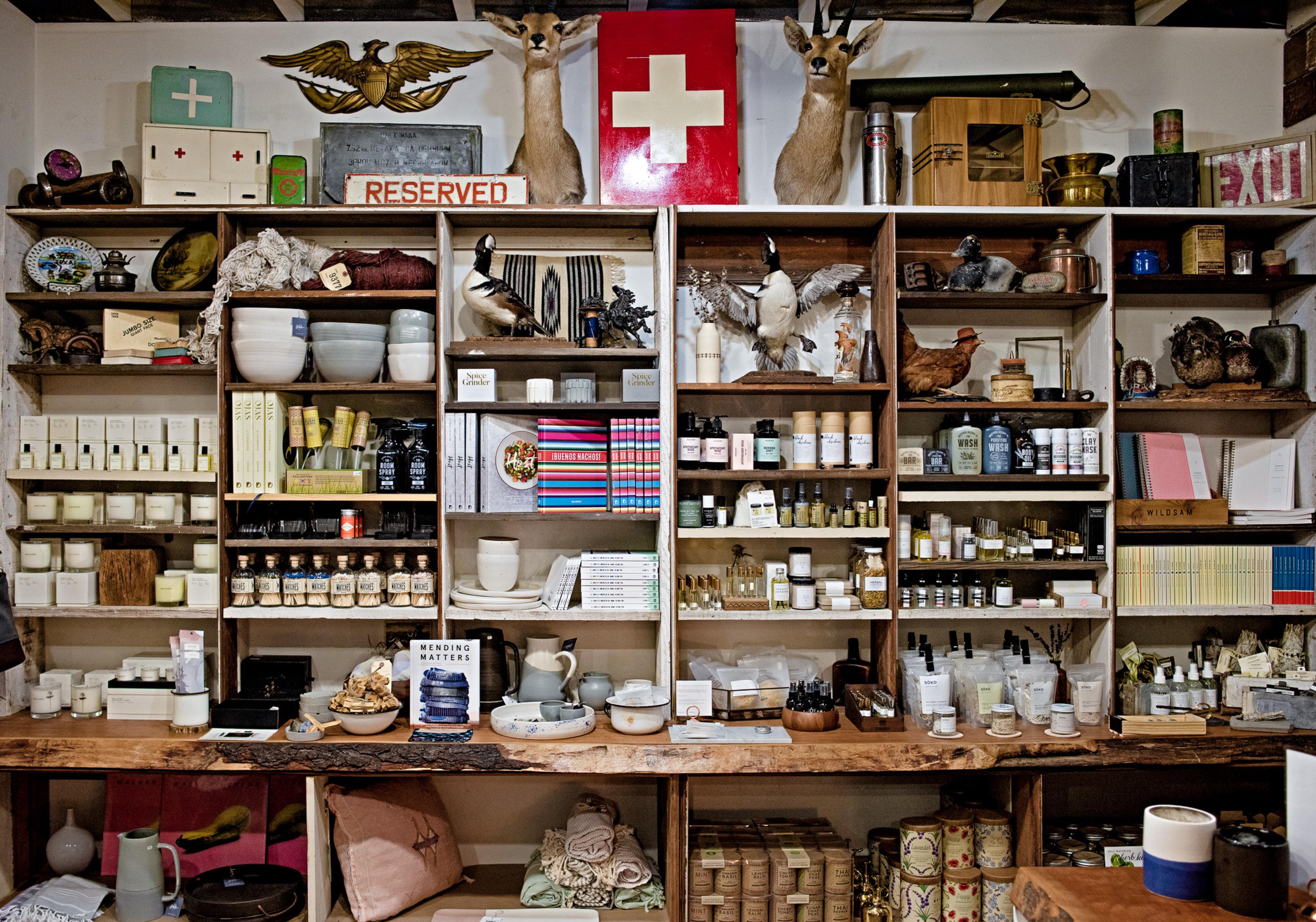 Various merchandise on shelves 
