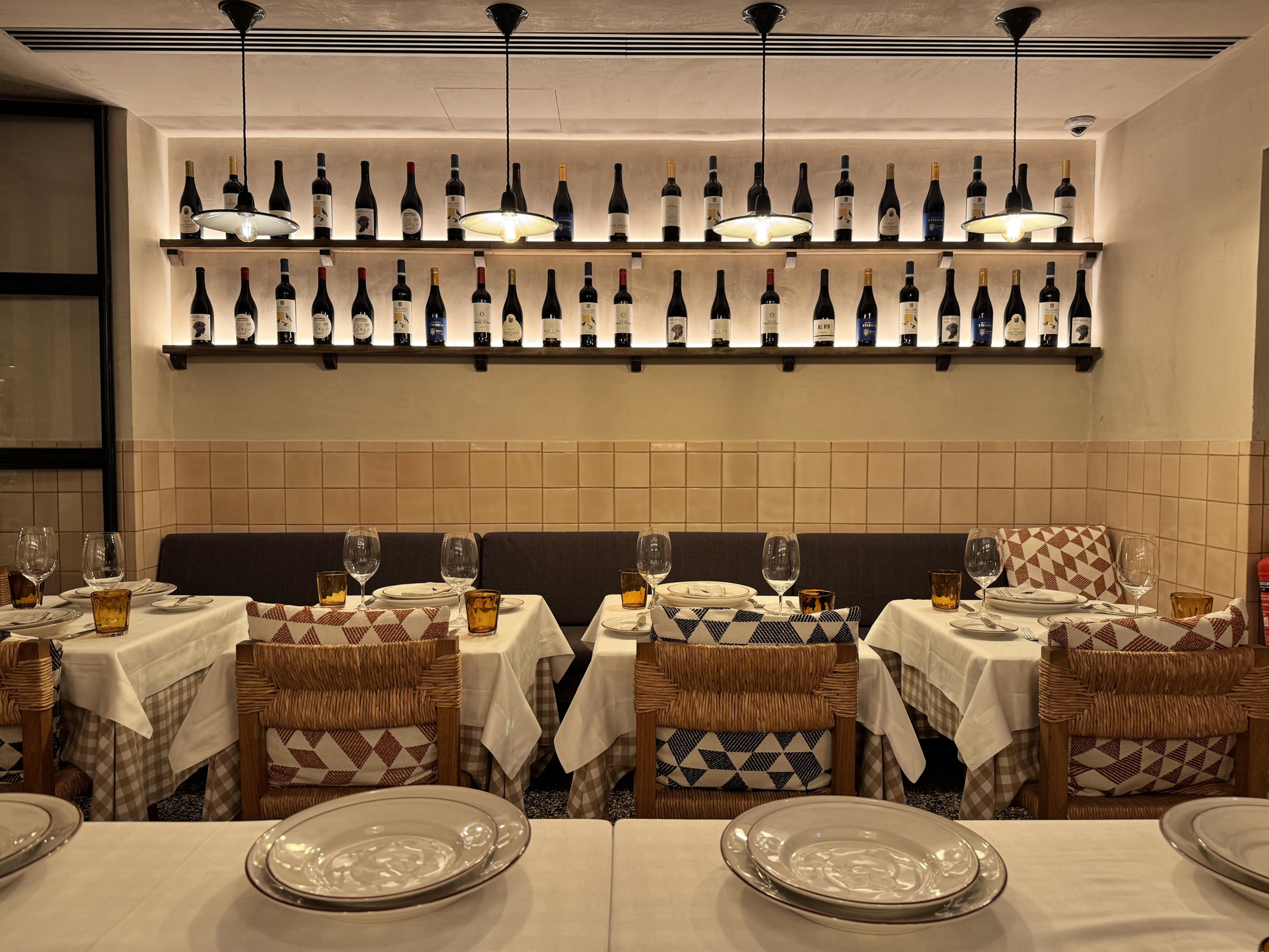 dining area at Pica Pau Lisbon restaurant with tile walls