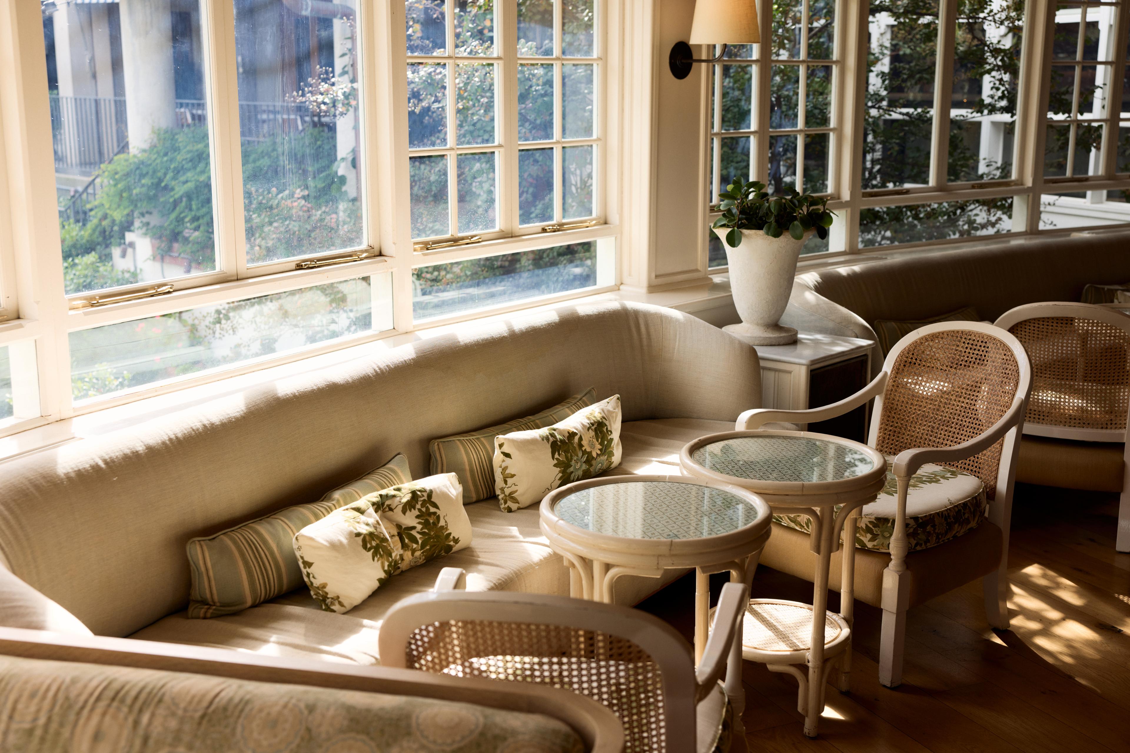A seating area by the window 
