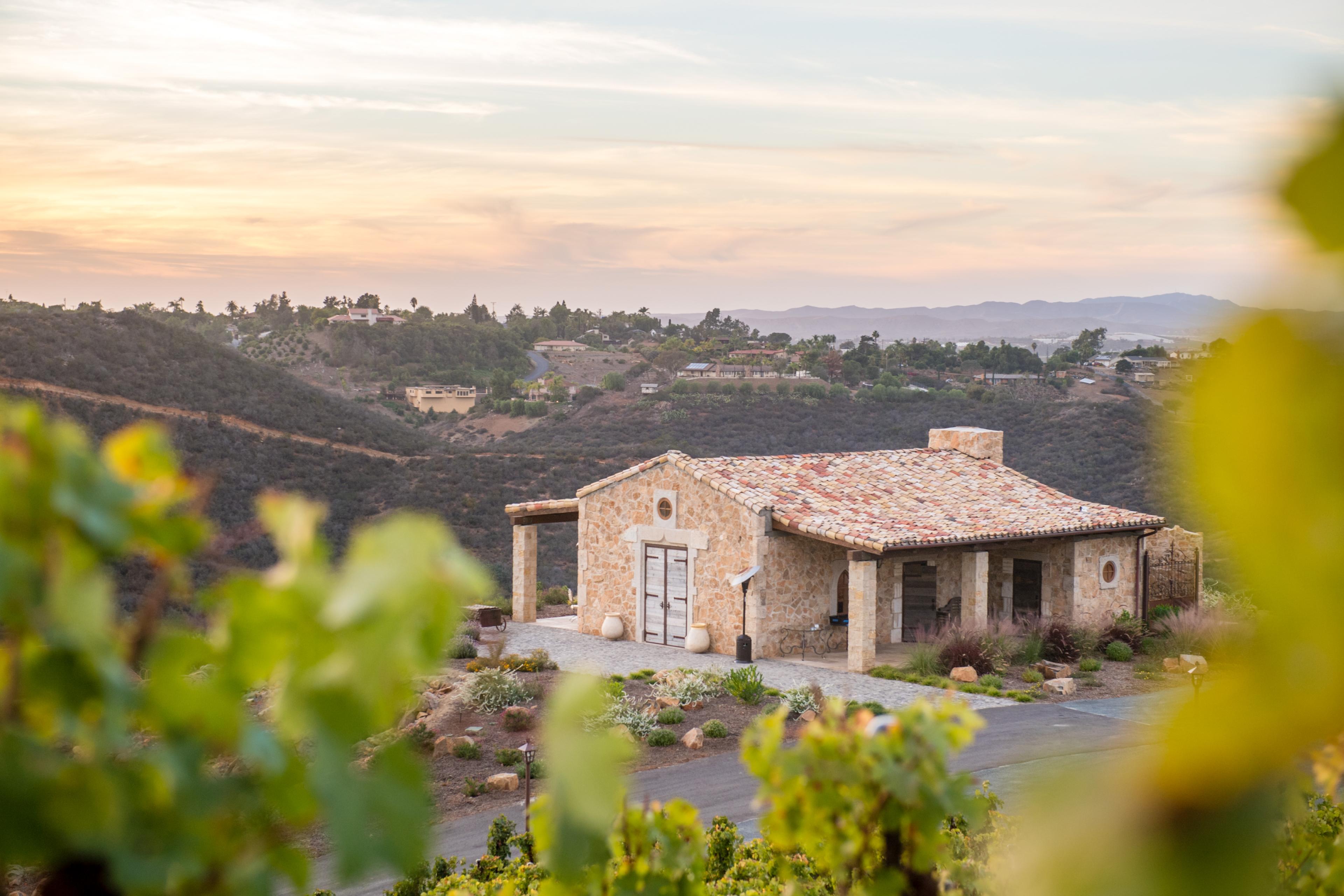 stone cottage surrounded by vineyards