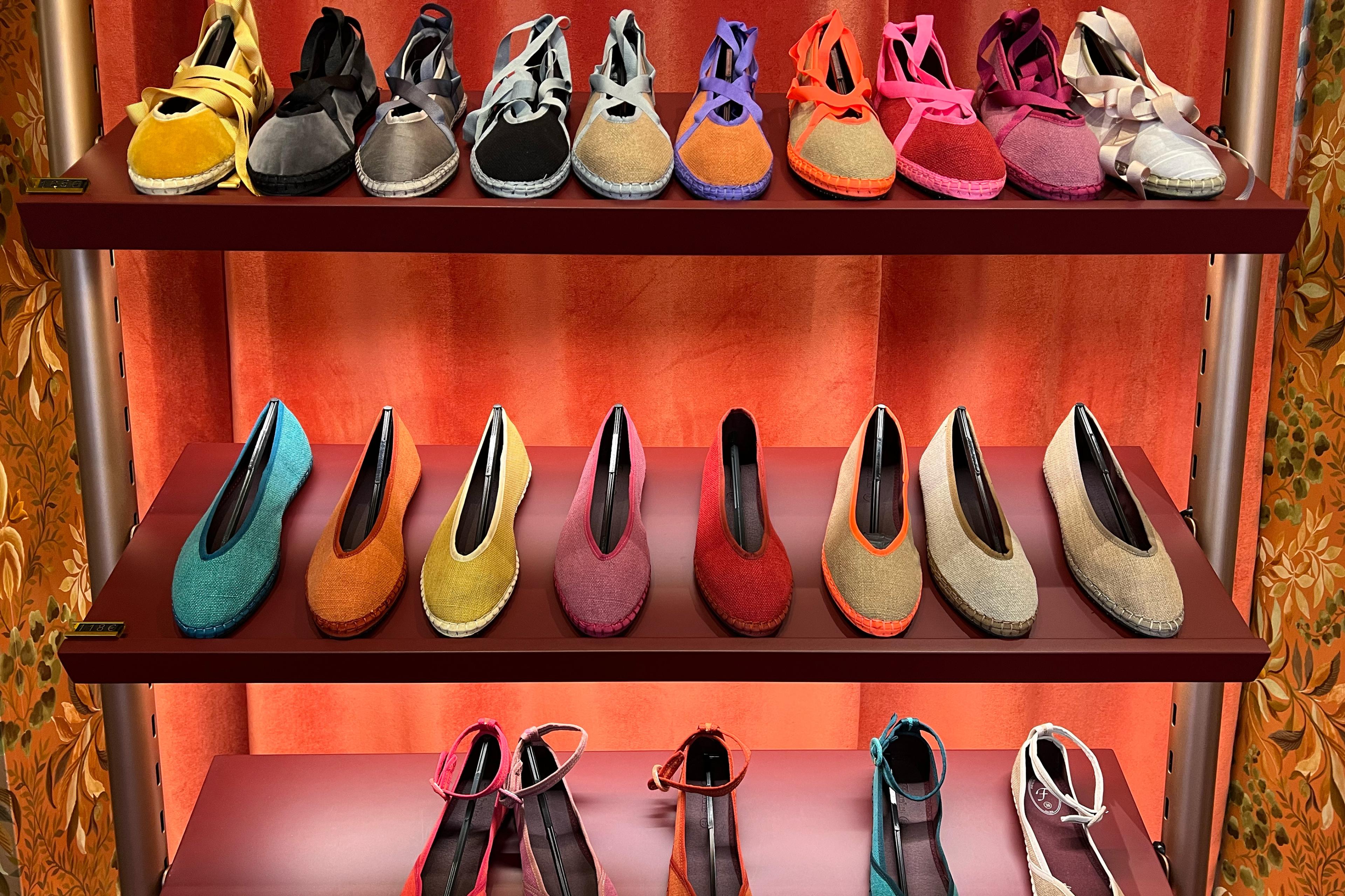 racks of colorful shoes